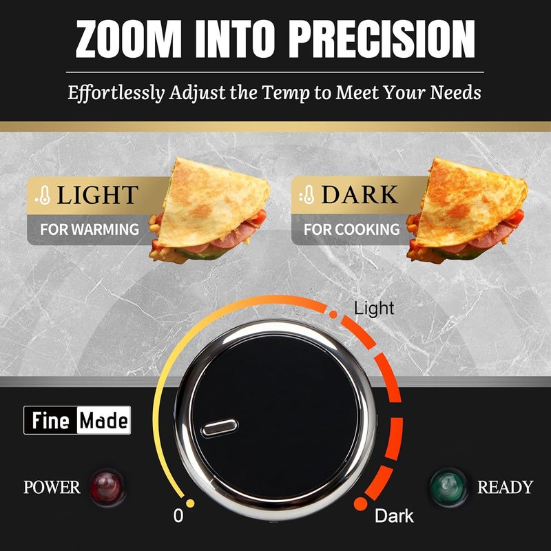 FineMade Electric Griddle Nonstick, Multi-Funtional Quesadilla Maker 10 Inch, Electric Grill Indoor, Pancake Griddle & Pan, Smokeless Indoor Grill, Non-stick Surface, Black - Image 4